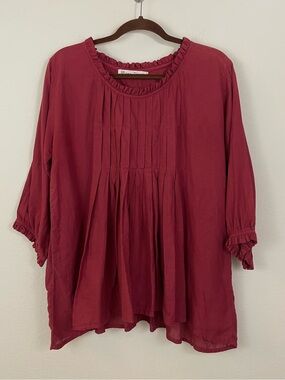 JP and Mattie Ruffle Trim Pintuck Tunic Blouse Size Medium Bohemian Prairie